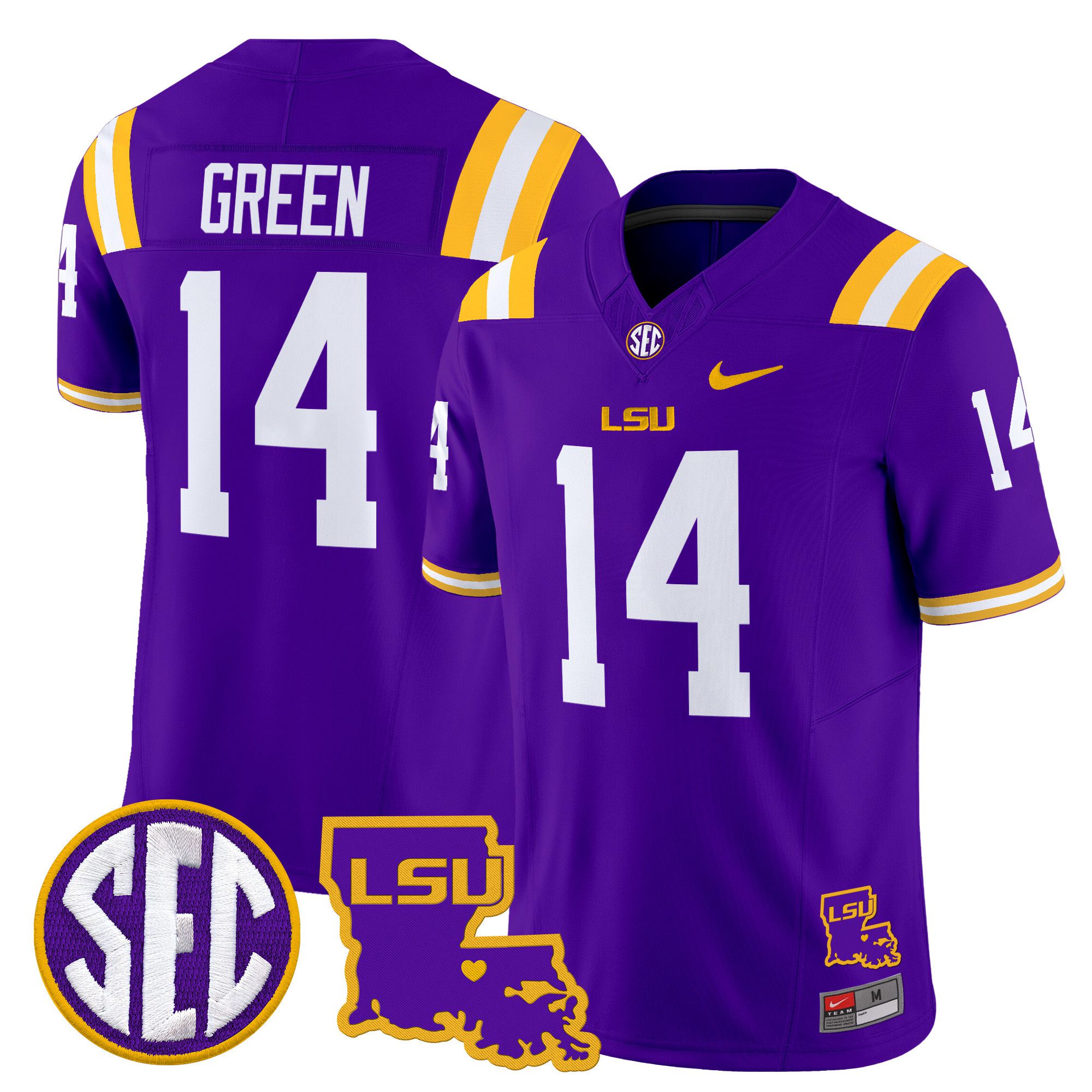 Men LSU Tigers #14 Green Purple 2024 Nike Louisiana Patch Vapor Limited NCAA Jersey style 1